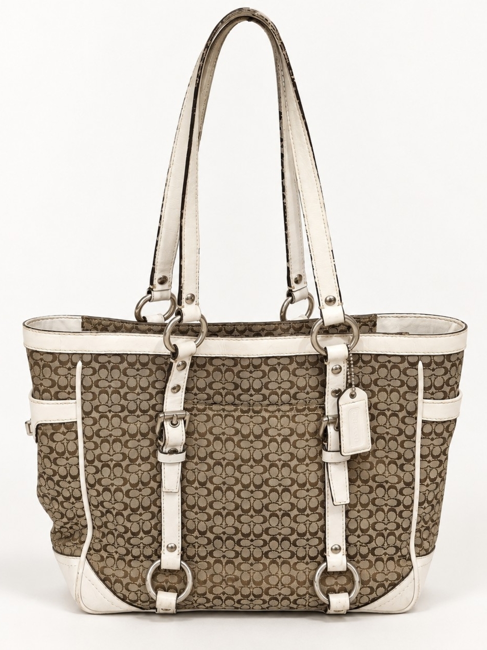 Coach Signature Canvas Tote in Khaki with White Trim